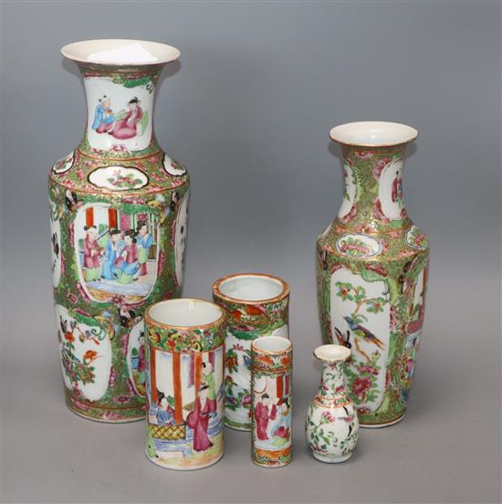 A group of Chinese famille rose vases etc tallest 31cm